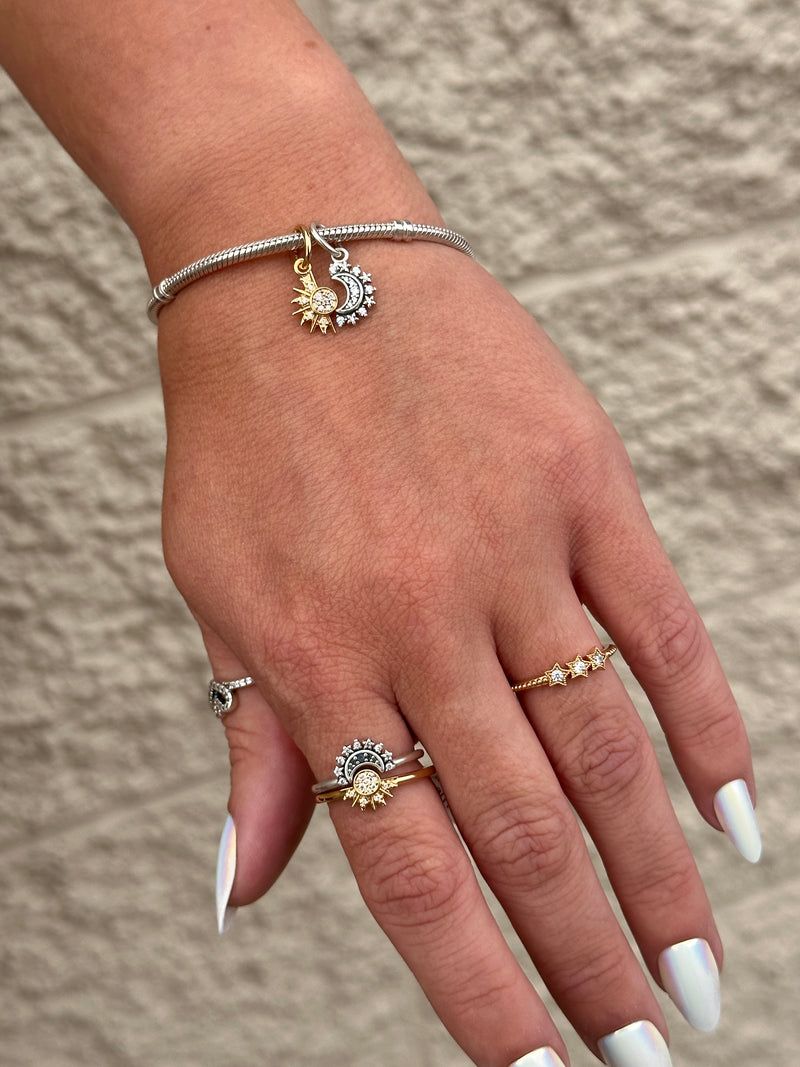 Celestial sun 14k gold-plated ring with clear cubic zirconia