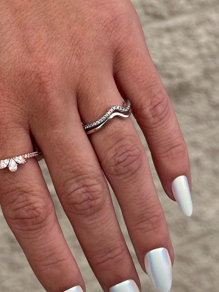 Sparkling Silver Wave Ring