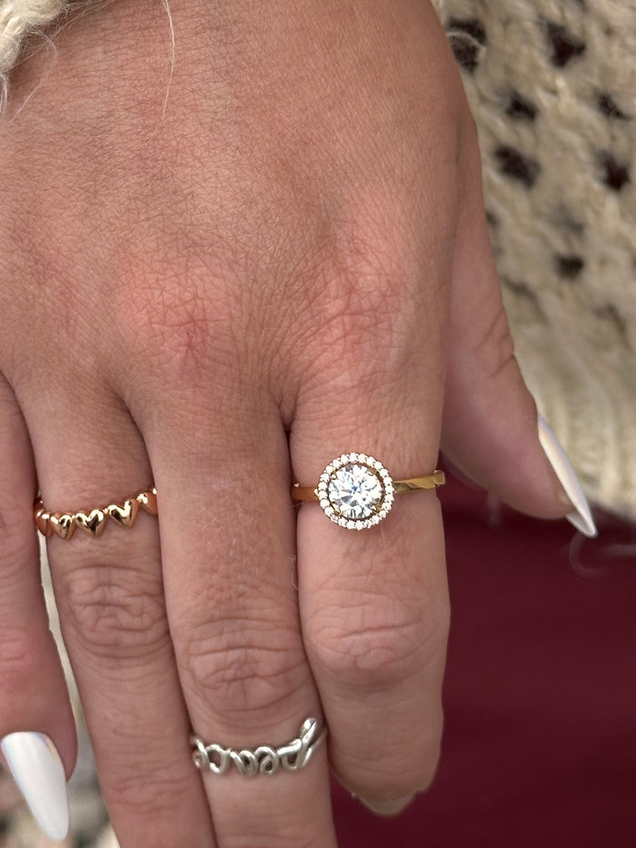 14k Gold Plated Oval Sparkling Halo Statement Ring