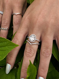 Sterling Silver Oval Sparkling Halo Statement Ring