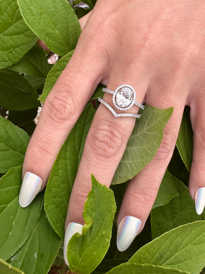 Sterling Silver Oval Sparkling Halo Statement Ring