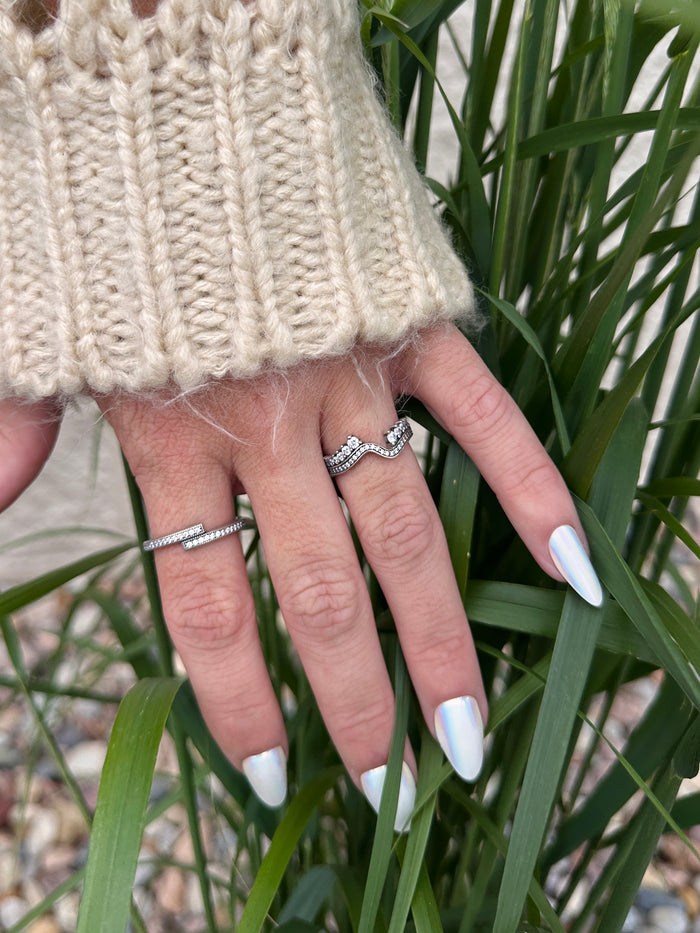 Sparkling Asymmetric Silver Wave Ring