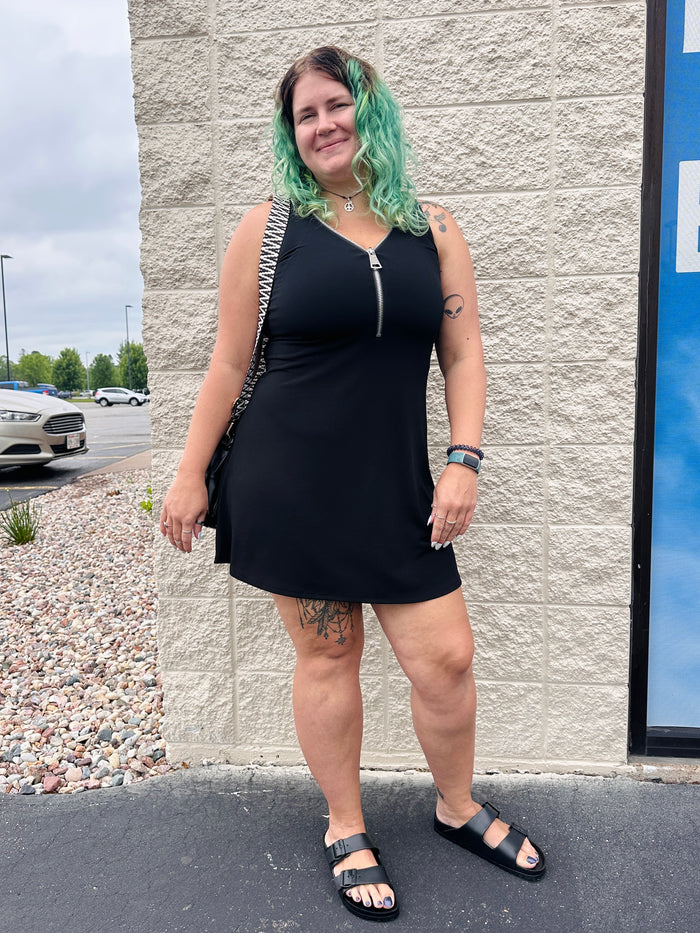 Paula Zipper V-Neck Swing Dress