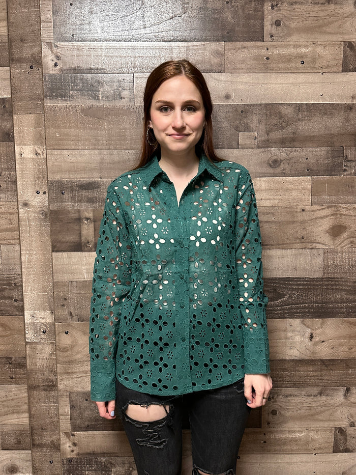 Jackie Eyelet Lace Button Down Top