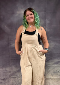 Esther Wide Leg Overall Jumpsuit - Beige