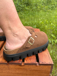 Birkenstock Boston Chunky Suede Clogs - Dark Tea (Medium/Narrow)
