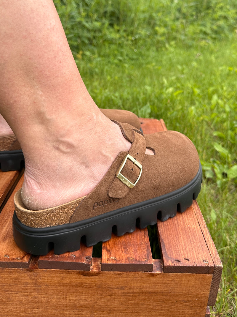 Birkenstock Boston Chunky Suede Clogs - Dark Tea (Medium/Narrow)