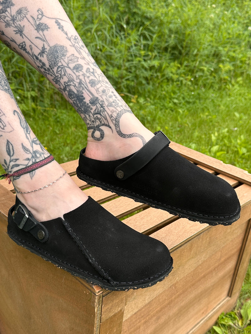 Birkenstock Lutry Suede Clogs - Black (Medium/Narrow)