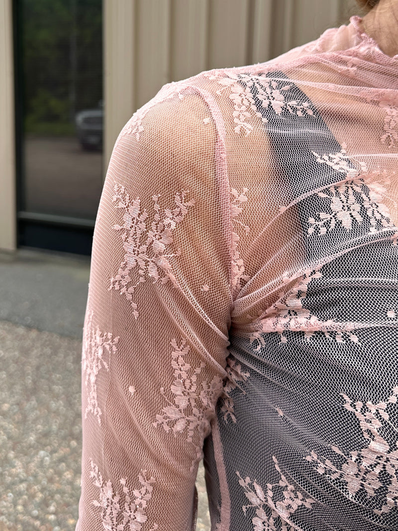 Cassia Mesh Lace Mock Neck Top