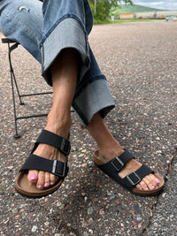 Birkenstock Arizona Birkibuc Sandals - Black (Regular/Wide)
