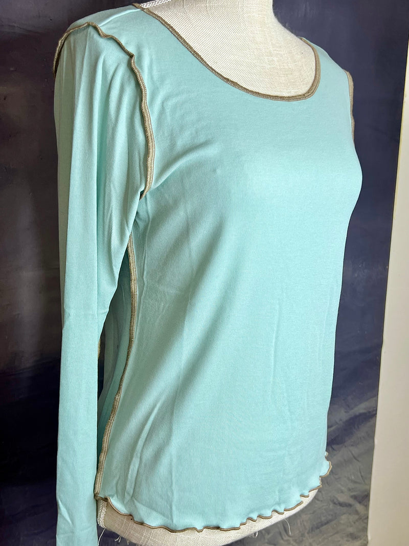 Arlene Contrast Stitch Top - Mint