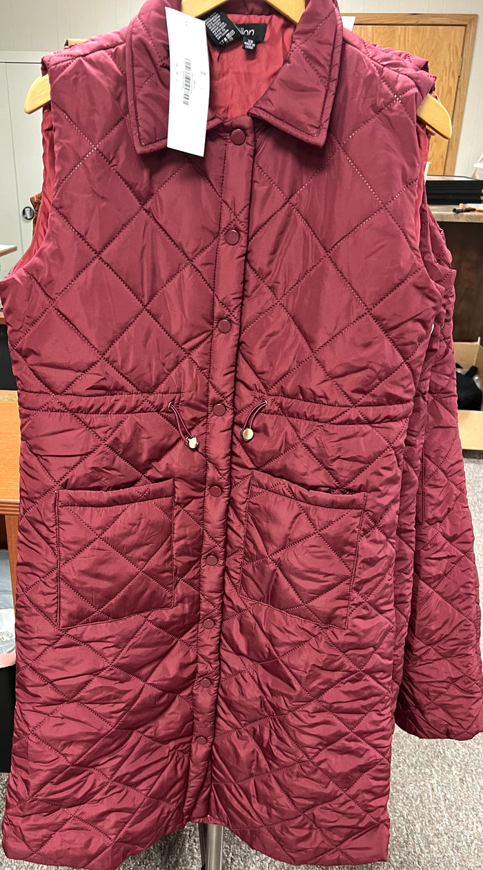 Katie Quilted Longline Vest - Burgundy