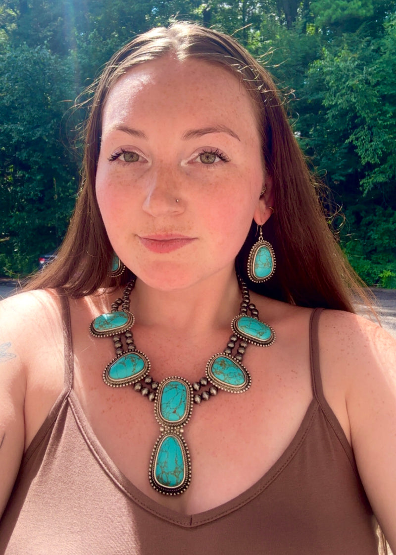 Western Turquoise Stone Necklace & Earrings Separates