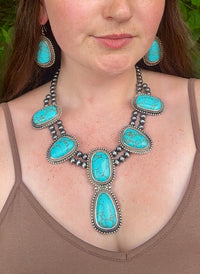 Western Turquoise Stone Necklace & Earrings Separates
