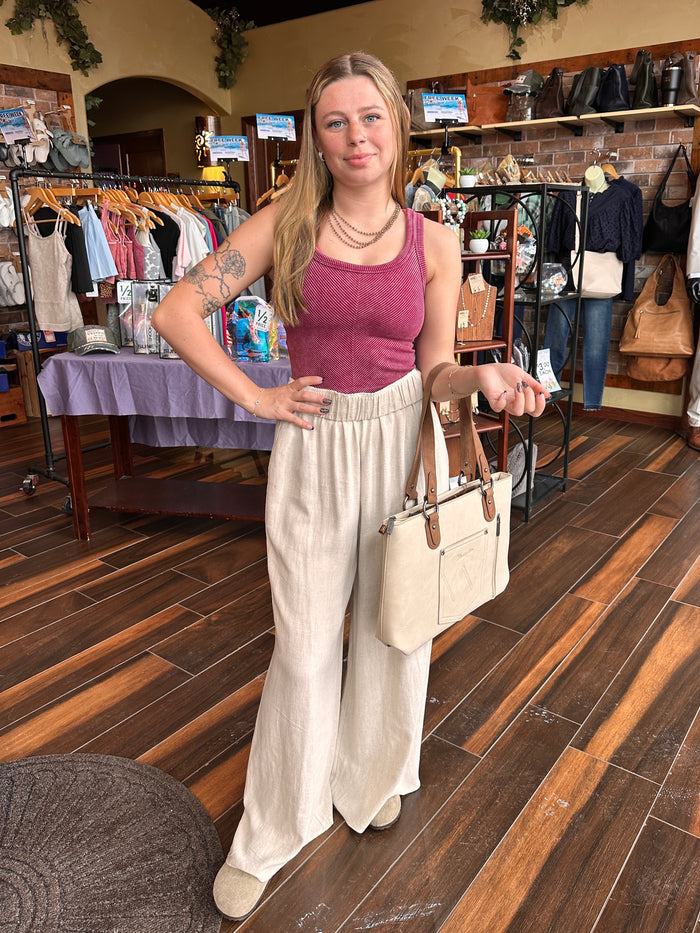 Kiera Linen Blend Wide Leg Pants - Beige