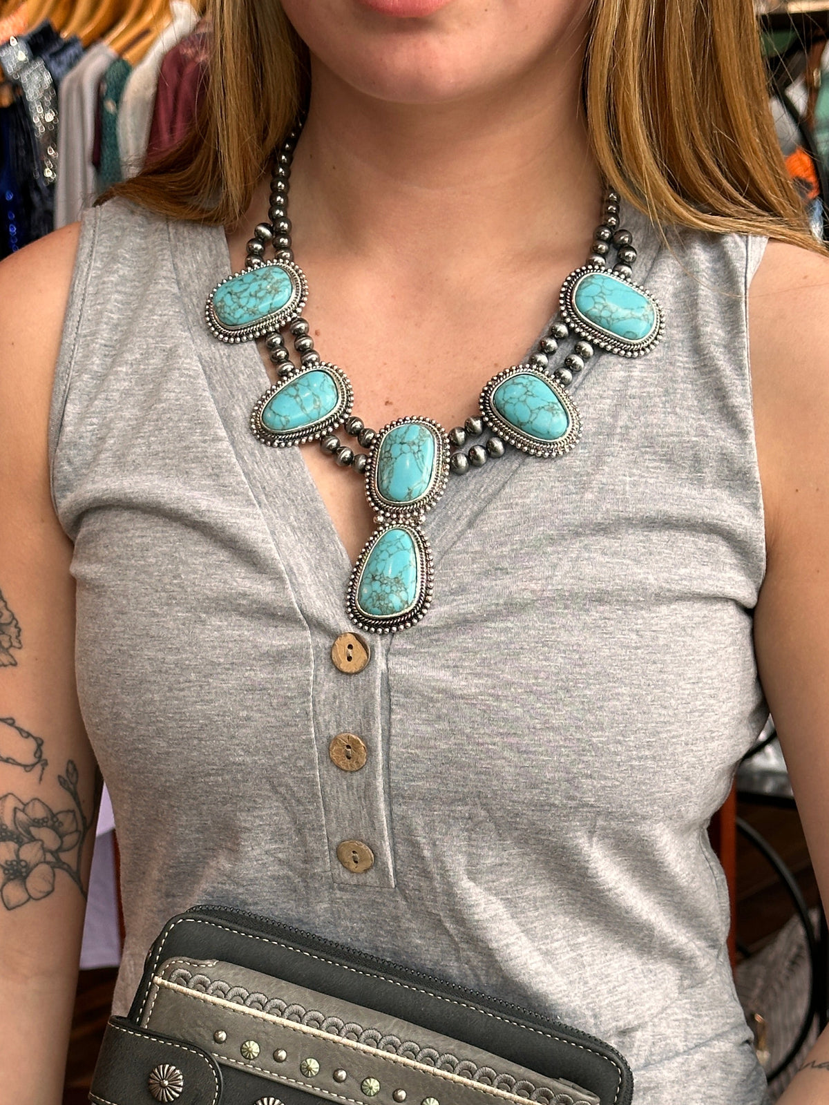 Western Turquoise Stone Necklace & Earrings Separates