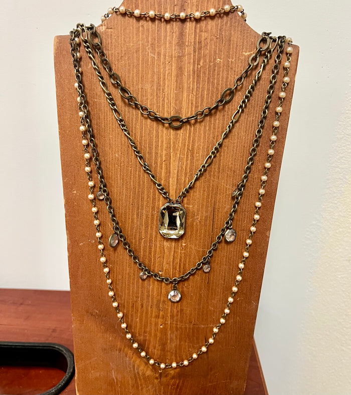 Bronze Layered Crystal Pendant Necklace