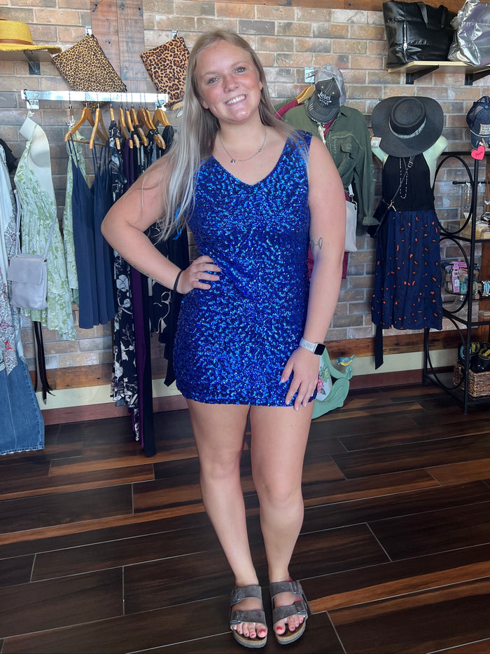 Fiona Sequin Mini Dress - Blue