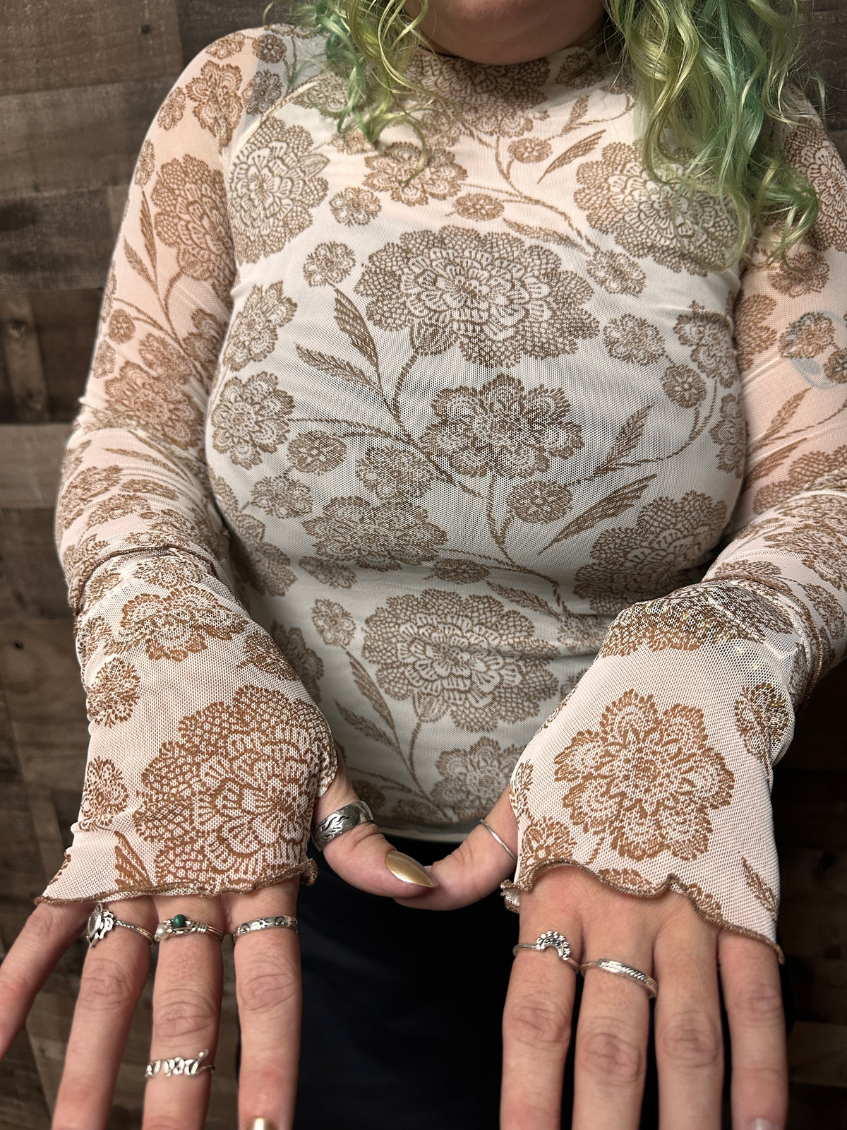 Joelle Mesh Floral Print Top
