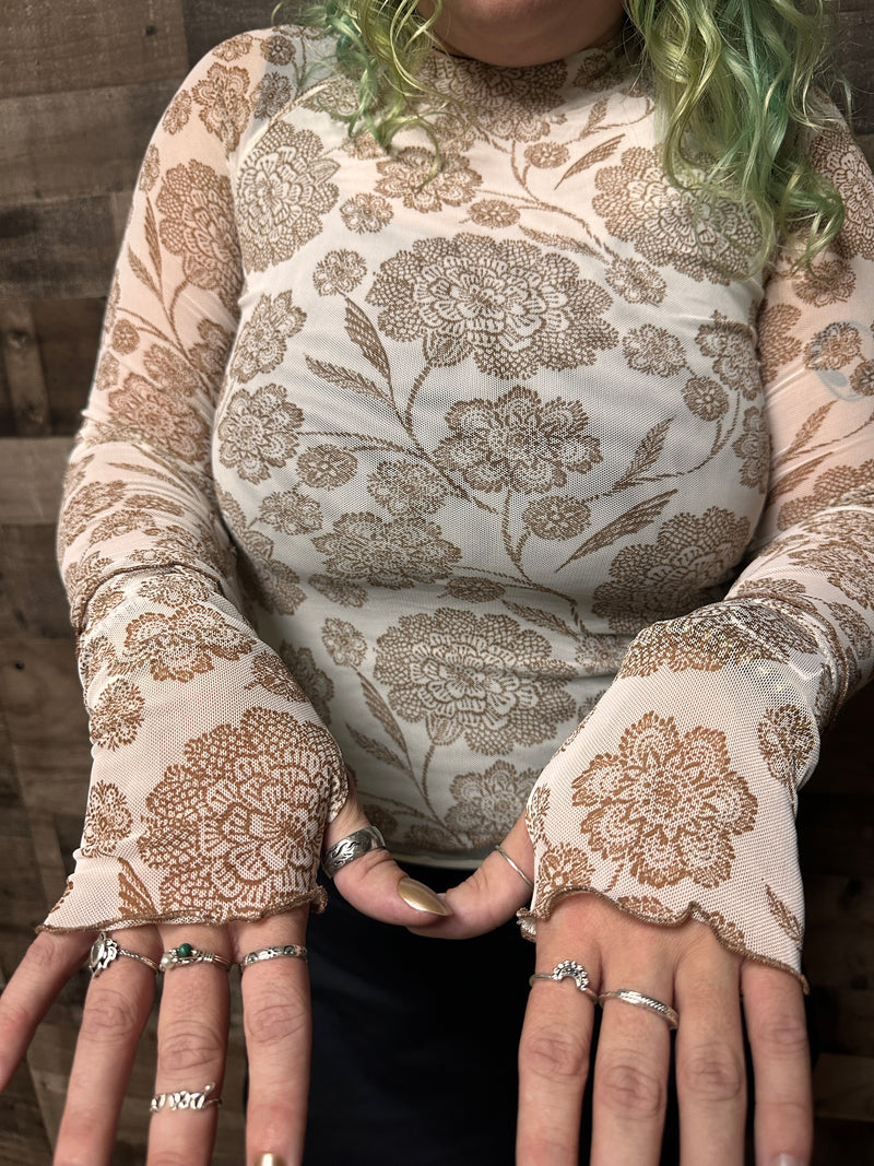 Joelle Mesh Floral Print Top