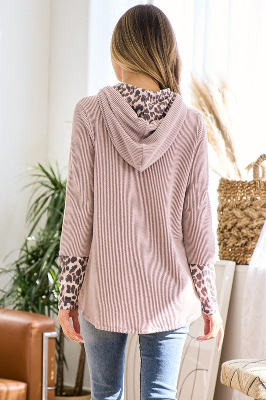 Keira Leopard Trim Hooded Top