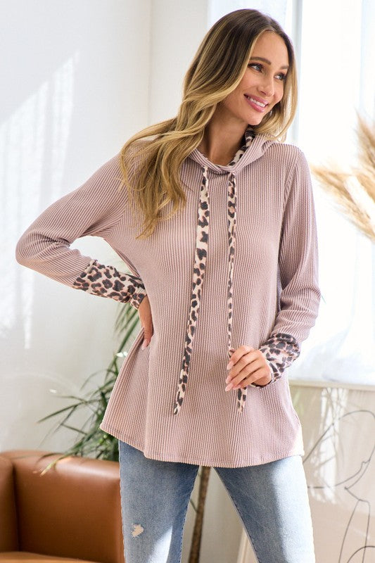 Keira Leopard Trim Hooded Top