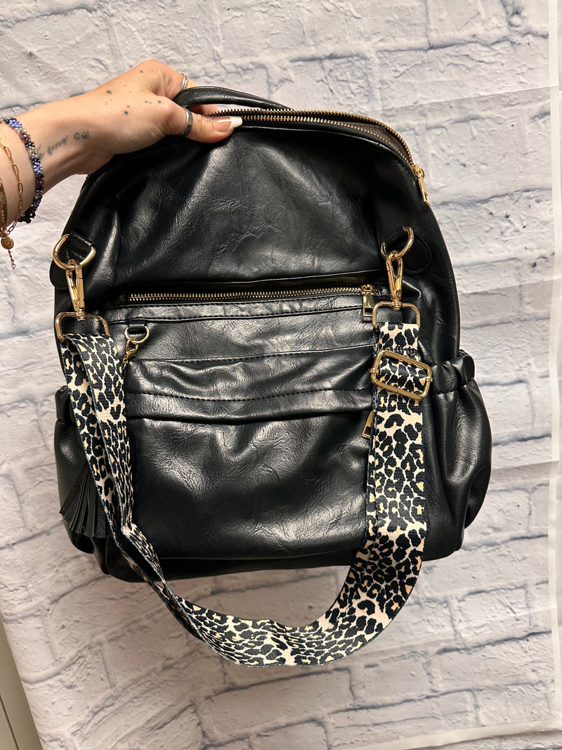 Kristi Leopard Strap Convertible Backpack