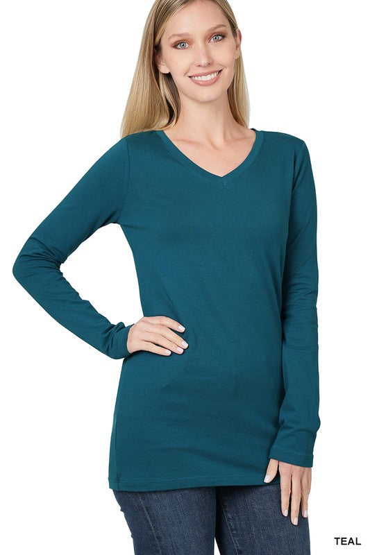 Kristy V-Neck Long Sleeve Top - Mahogany
