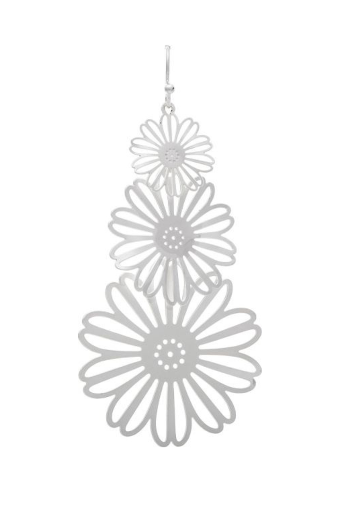 Layered silver tone flower earrings