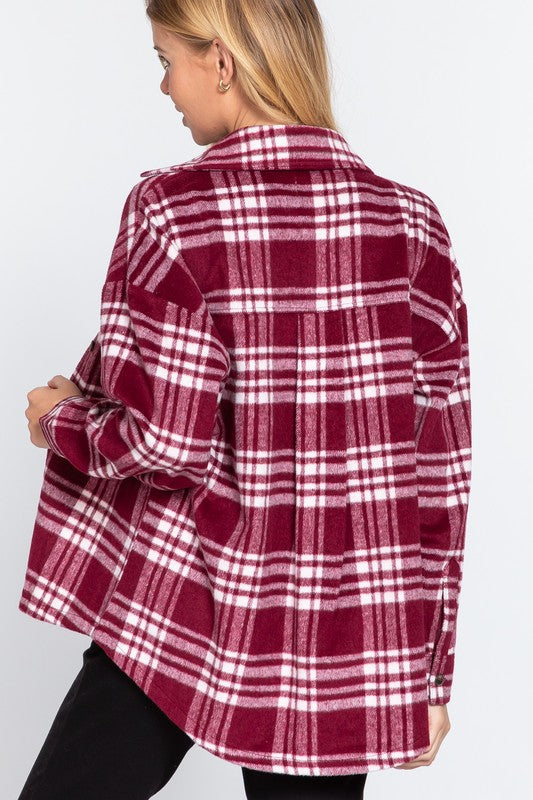 Leslie Oversized Plaid Shacket - Burgundy