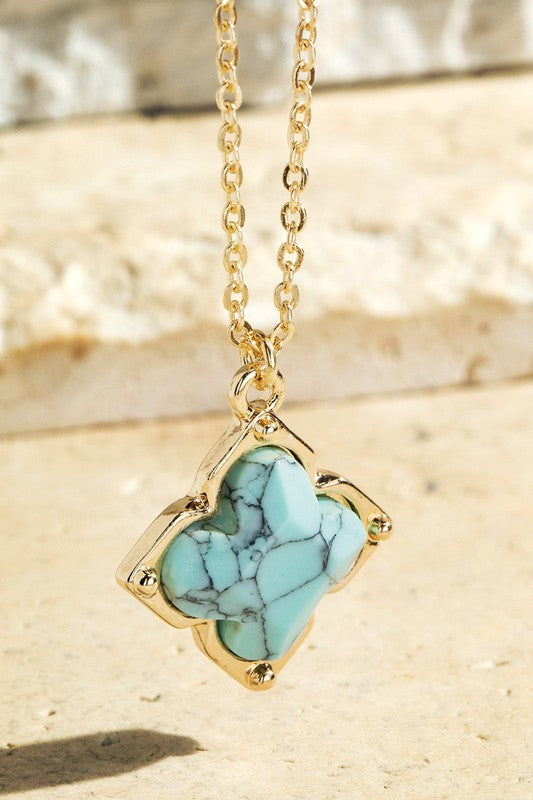 Turquoise Stone Clover Necklace