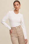 Malika Puff Shoulder Long Sleeve Top - White