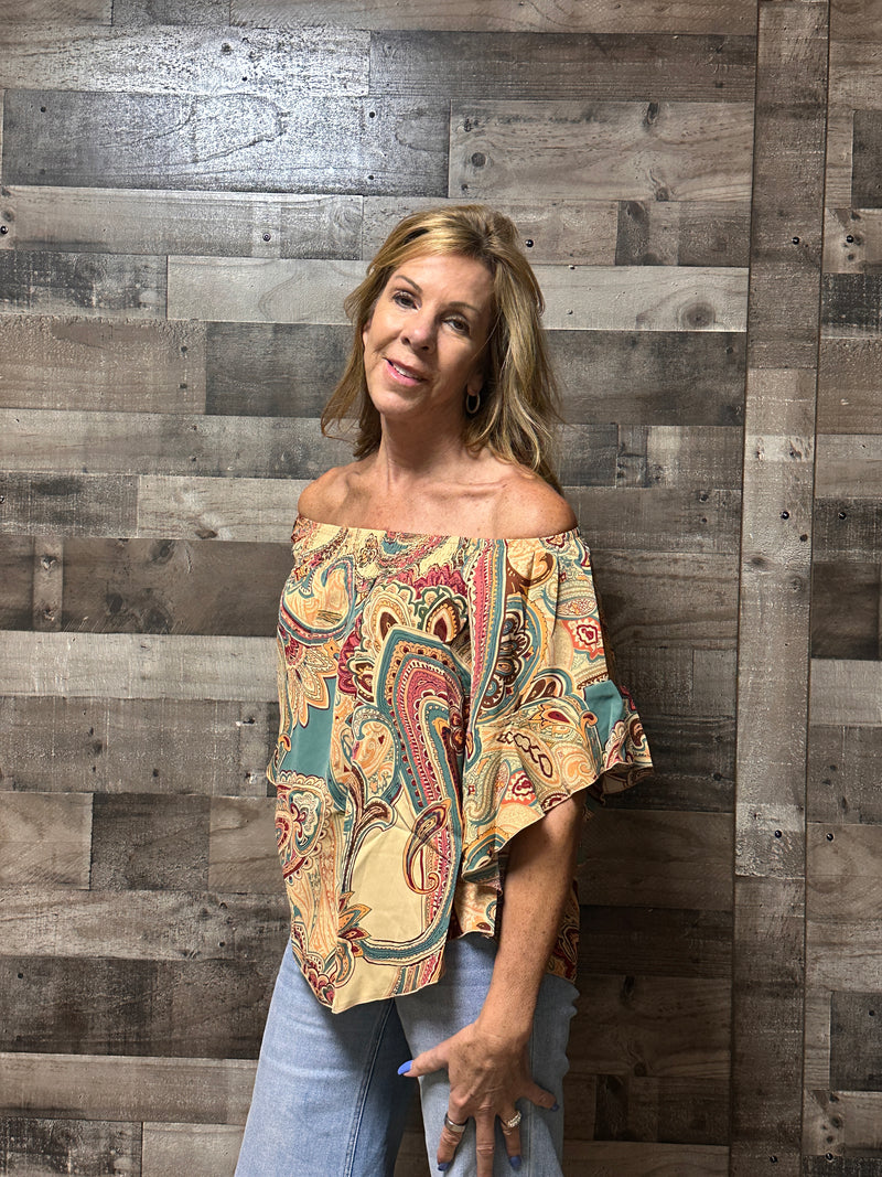 Melissa Paisley Print Bardot Sleeve Top