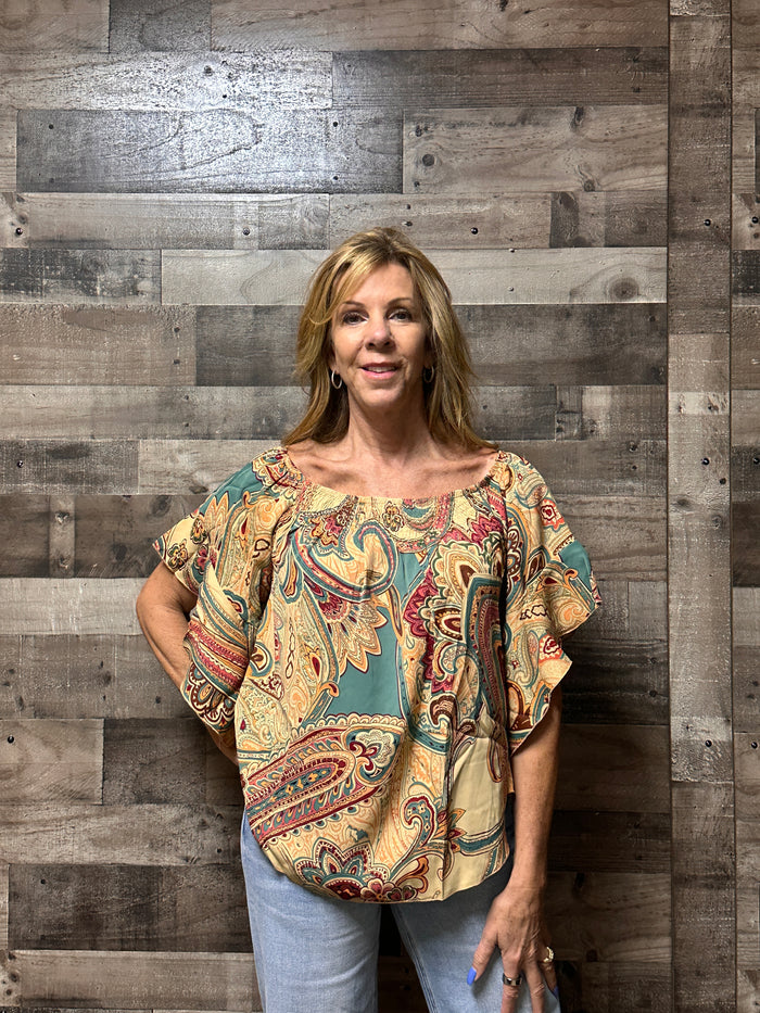 Melissa Paisley Print Bardot Sleeve Top