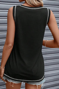 Meredith Contrast Stitch Tank - Black