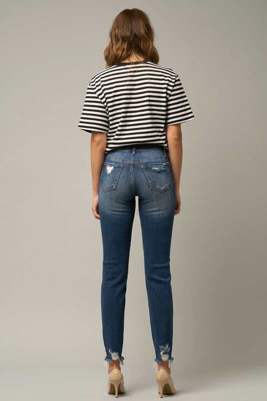Mindy Distressed Mid Rise Girlfriend Slim Jeans