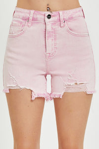 Molly Super High Rise Distressed Shorts - Acid Pink