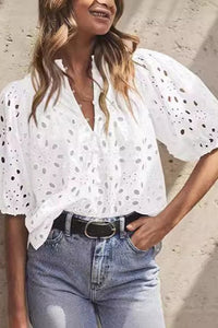 Molly Hollow Out Lantern Sleeve Top