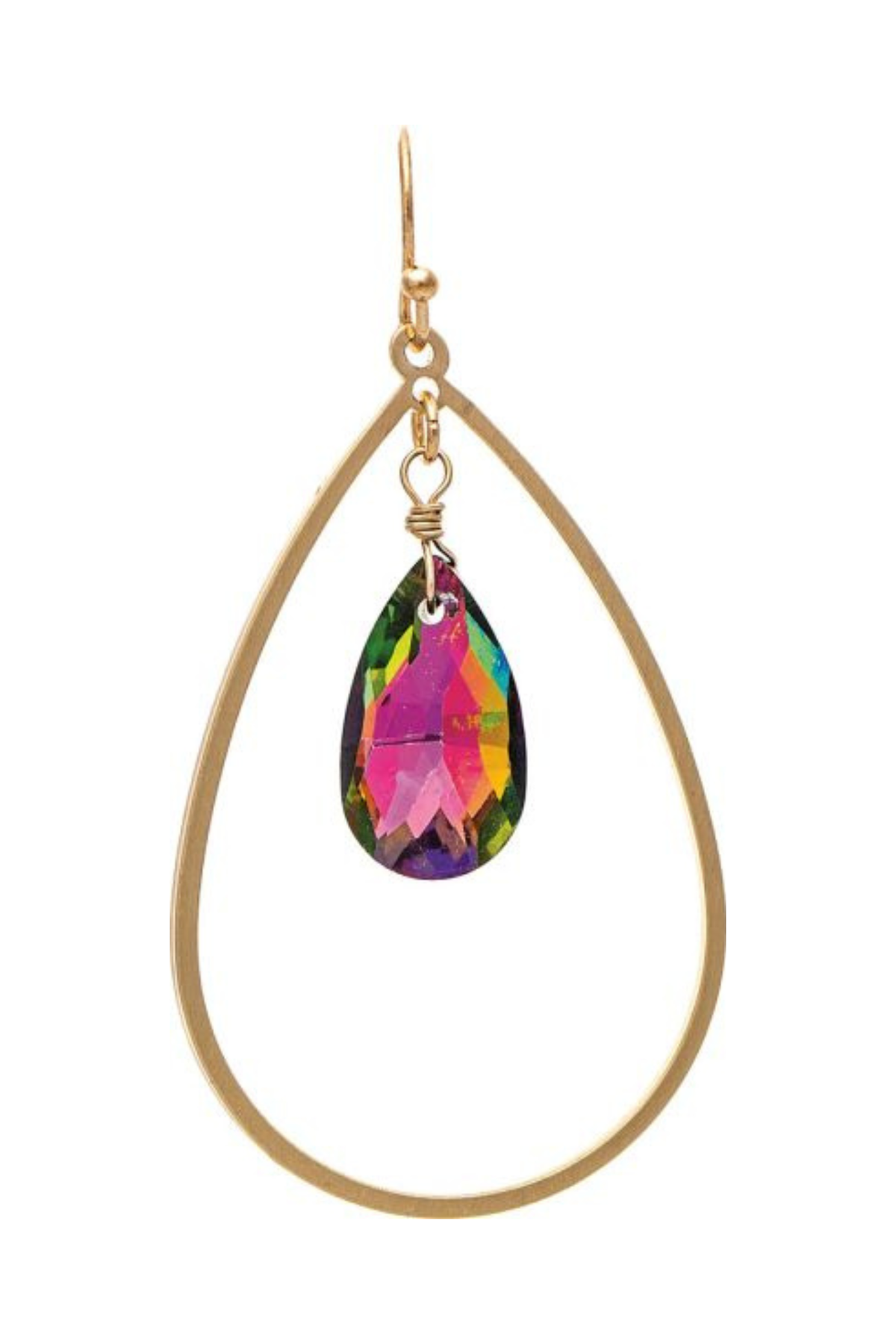 gold Multi-Colored Crystal Teardrop Earrings