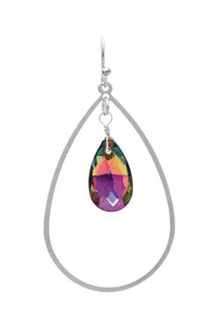 silver Multi-Colored Crystal Teardrop Earrings