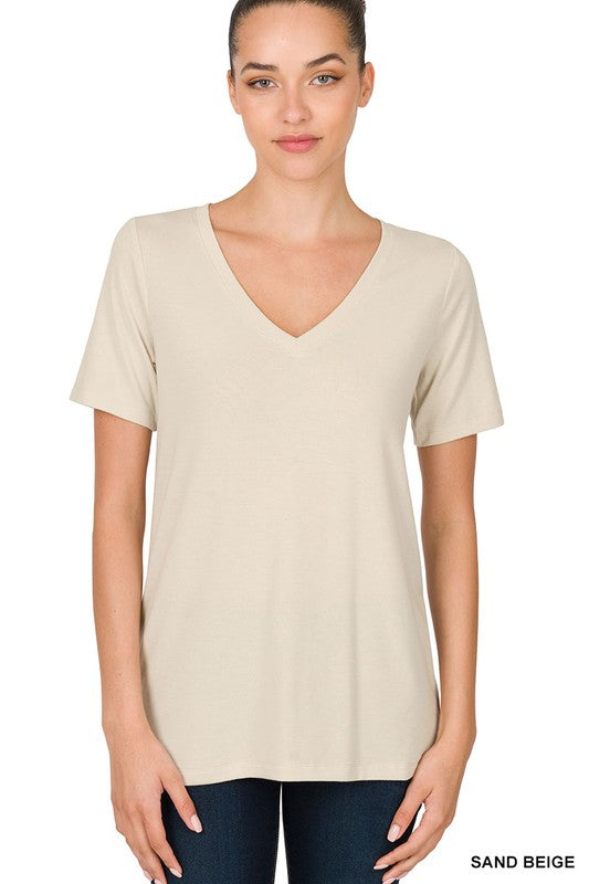 Myra V-Neck Tee - Sand Beige