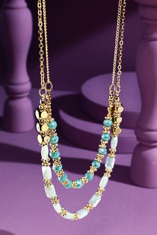 Gold & Mint Beaded Layered Necklace