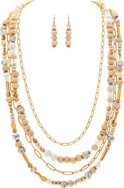 Gold Chain White Stone Necklace Set