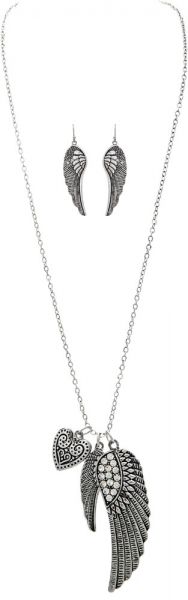 Silver Angels Wings Necklace Set