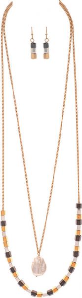 Gold Freshwater Pearl Multimetal Nugget Chain Necklace Set
