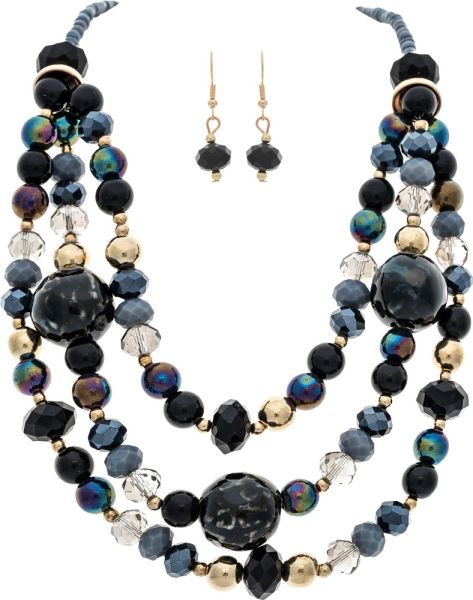 Black & Grey Chunky Glass Bead Necklace Separates