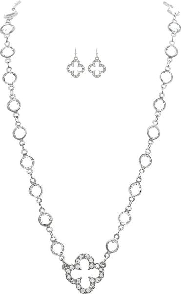 Silver Crystal Clover Charm Necklace Separates