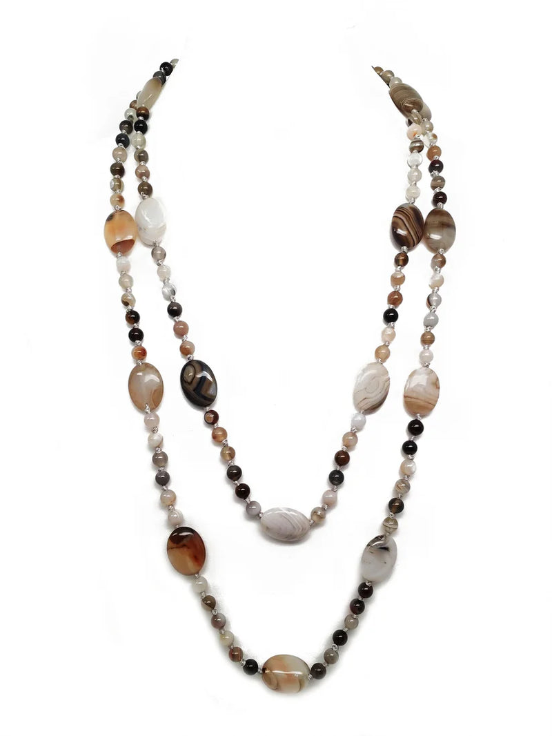 Beige Agate Beaded Necklace