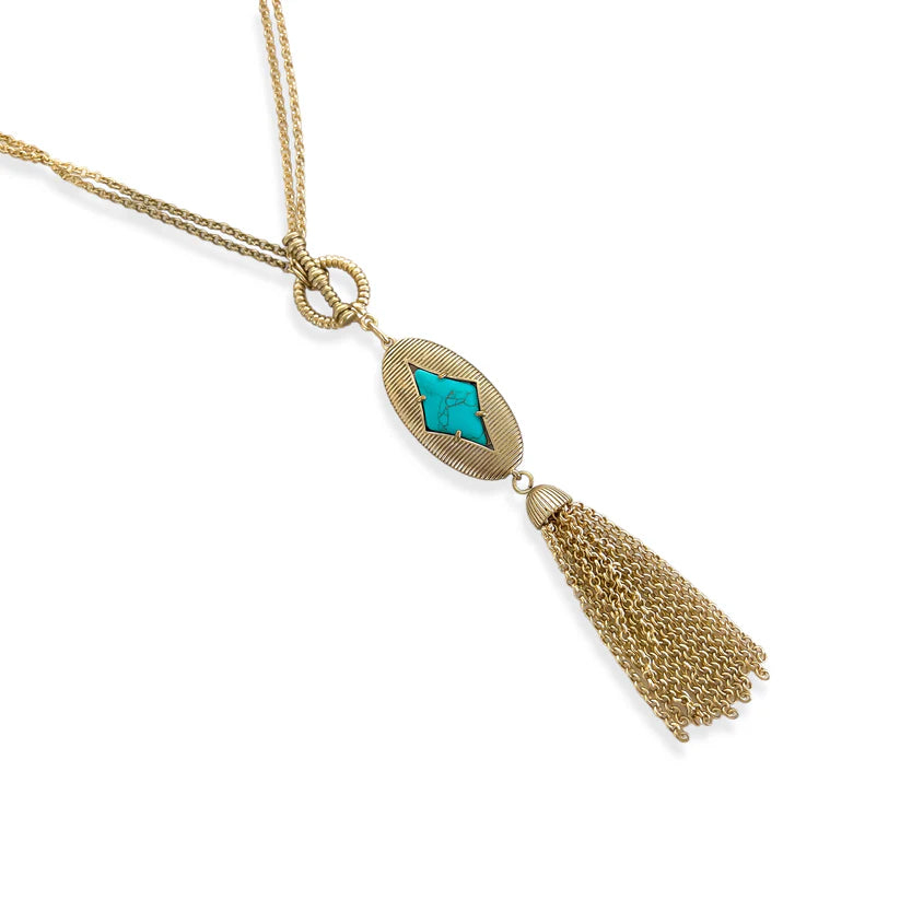 Semiprecious Stone Tassel Pendant Necklace