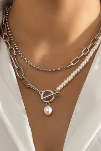 Multi-Chain Layered Faux Pearl Necklace